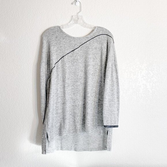 ☀️ ZARA Gray Hi Low Sweater Top Size Small Leather Detailing Oversize Casual - Picture 2 of 5
